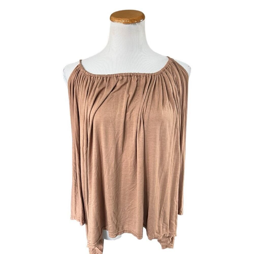Womens R Oversized Batwing Cold Shoulder Camel Flowy Top - Sz 1X